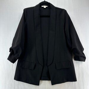 Cooper & Ella Blazer Women Sz M Open Front Shawl Ruched Long Sleeve Formal Black
